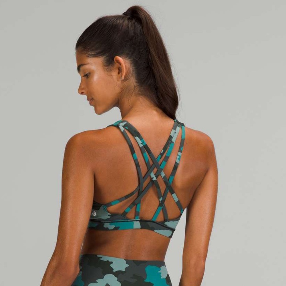 sold 
Lululemon Free to Be Serene Bra Camo Tidewater Teal Blue Green Size 6